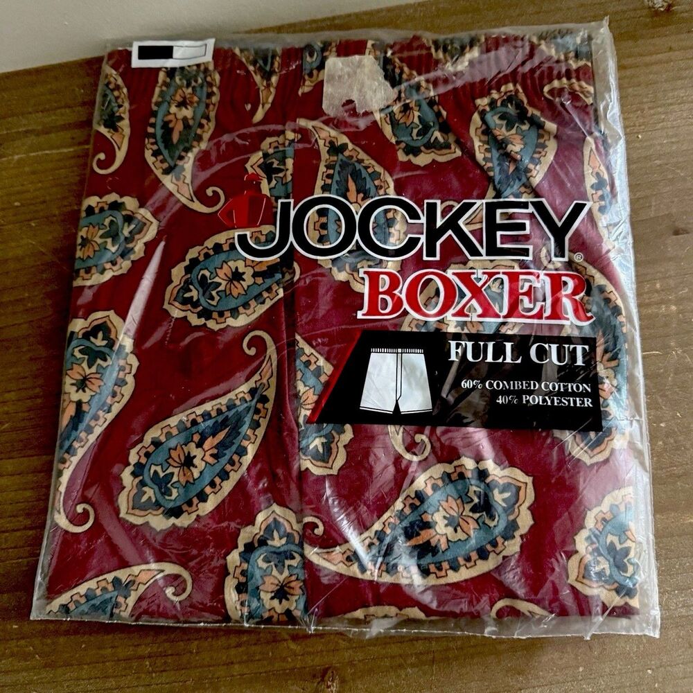 Jockey Full Cut Red Paisley Boxer Shorts Size 40 Vintage 1991 New In Package